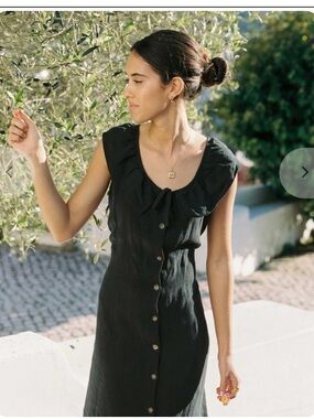 Harly Jae Etoile Dress Black Button-Front Midi Dress with Ruffled Collar